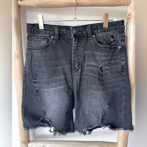 Risen LA Boutique Distressed Black High Rise Stretch Denim Jean Shorts M
